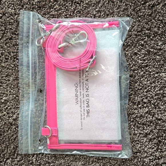 NEW Thirty One Hibiscus Pink Clear Crossbody Bag and Zipper Pouch - Picture 3 of 5